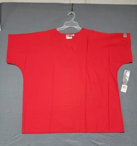 ~ NWT ~ SCRUBZONE UNISEX Scrub Top Sz XL RED Medical V-Neck Short Sleeve - Picture 1 of 6