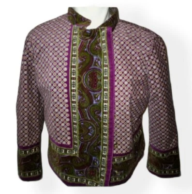 Chaqueta ISAAC MIZRAHI Target L Blanco Verde Púrpura Patrón Raj Terciopelo Floral  Foto 1 de 4