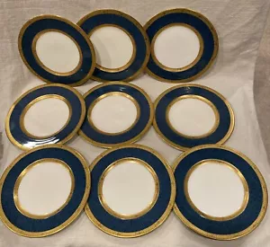 Juego de 9 placas de pan/mantequilla azules y doradas ROYAL WORCESTER 1926 de 6"" RARAS - Imagen 1 de 9