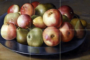 Manzanas y peras en un plato de peltre Azulejo Mural Cocina Baño Salpicadero 18x12 - Imagen 1 de 1