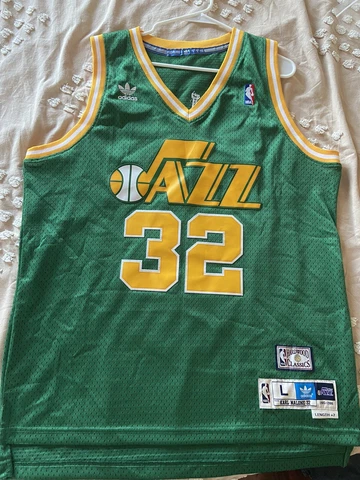 VTG NBA Adidas HWC Utah Jazz Karl Malone Jersey 32 Mens L Green Cover
