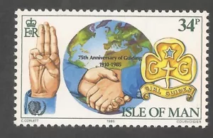 Isle Of Man #280 (A80) VF MNH - 1985 34p Girl Guides, Sign, Handclasp, Globe - Picture 1 of 1