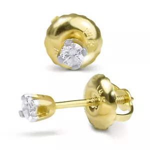 14 Karat Gelbgold Unisex Kinder Kleinkind Diamant Nieten Solitär Ohrringe 1/10 Ct Zertifikat - Bild 1 von 8