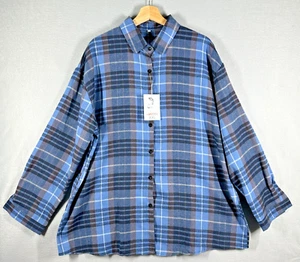 NWT Lumister Womens Shirt/Blouse 2XL Blue Plaid Flannel Button Up Long Sleeve - Picture 1 of 14
