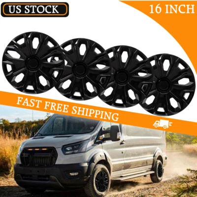 Tapacubos 4 piezas para Ford Transit 2015-2019 16" cubierta de cubierta negra gruesa nuevos Foto 1 de 4