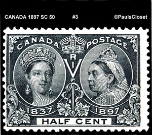 CANADA 1897 SC 50 QUEEN VICTORIA ½¢ BLACK MINT HINGE REMNANT OG F/VFINE #3 - Picture 1 of 2