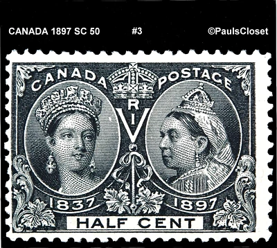 CANADA 1897 SC 50 QUEEN VICTORIA ½¢ BLACK MINT HINGE REMNANT OG F/VFINE #3 - Image 1 of 2