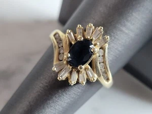 Womens Vintage Estate 14K Yellow Gold Sapphire Diamond Ring 4.7g #E6979 - Picture 1 of 6