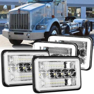 4pcs 4x6'' LED Headlights Hi/Lo/DRL For Kenworth T800 W900 Peterbilt 357 379 378 - Image 1 of 4