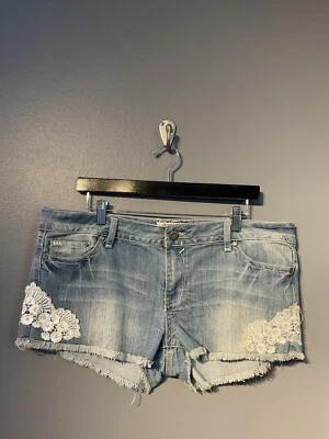 Pantalones Cortos de Jean Hot Kiss Cici Talla 15 Lindo Detalle de Encaje Lavado Claro Y2k Foto 1 de 3
