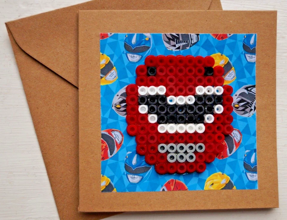 Hand-made Power Rangers Hama Bead Birthday Card - Image 1 of 1