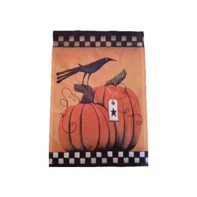 Bandera de jardín Calabaza Cuervo 12x17 Naranja Negro Blanco Dbl-sided NUEVO SIN ETIQUETAS ENVÍO GRATIS Foto 1 de 4