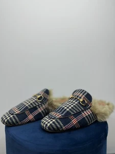 Gucci Herren Sandalen Schuhe Slipper Fell Blau kariert Gr. 8,5 - Bild 1 von 7