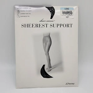 JC Penney Sheer Caress Sheerest Support Pantyhose Control Black Velvet Long - Picture 1 of 5