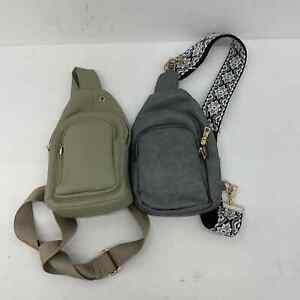 LOT 2 Jani & Emi Gray Tan Faux Leather Sling Bags - Women's Handbags