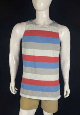 Volcom Red, White, Blue, & Gray Horizontal Stripe Tank Top, A Grade, Men's XL - Image 1 of 4