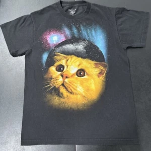 Mens Wide Eye Galaxy Cat Black Small Tshirt - Picture 1 of 3