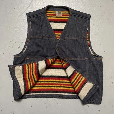 Chaleco de mezclilla forrado con manta navajo navajo suroeste vintage de los años 80 M Foto 1 de 4