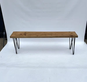 Industrial Bank Hairpin Legs Holz Midcentury Modern 80er Gartensitzbank Vintage - Bild 1 von 14