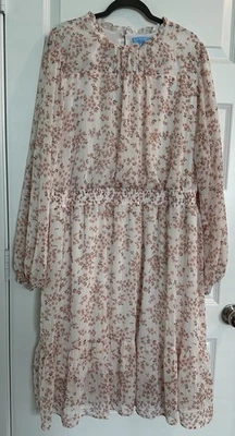 Vestido midi Draper James RSVP Cottagecore floral manga larga cuello alto talla 3X Foto 1 de 4