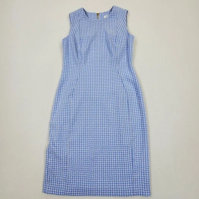 CALVIN KLEIN $129 Blue Gingham Stretch Check Print Sleeveless Sheath Dress Sz 4P - Image 1 of 4