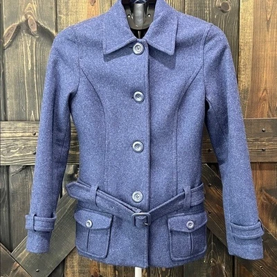 Chaquetón Delias con Cinturón Mezcla de Lana S Azul Y2K De Colección Ciudad Oficina Informal Preppy Foto 1 de 4