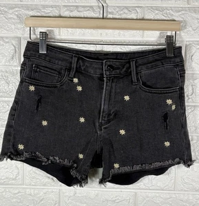 Driftwood Womens Jean Shorts Size 27 L 3 1/2 Connie Black Denim Floral - Picture 1 of 9