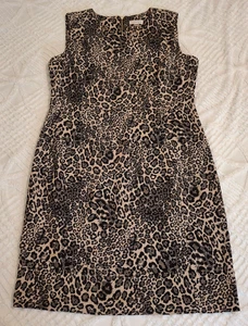 Calvin Klein Women's Size 16 Leopard Print Sheath Dress Zip Back Stretch - Picture 1 of 10