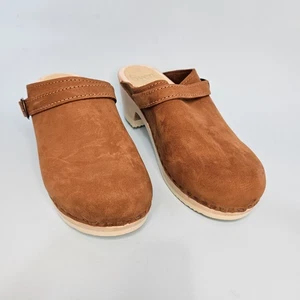 Zuecos de tacón de madera de gamuza de cuero marrón Sven para mujer talla EU 38 / US 7,5-8 - Imagen 1 de 10