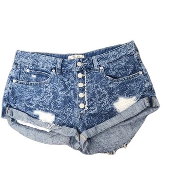 Pantalones Cortos Denim We The Free by Free People Para Mujer 30 Azul Envejecido Floral Botón Foto 1 de 4