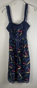 RAR Betsey Johnson Schlupfkleid 100% Seide blau/bunt Midi Gr. 6 Vintage - Bild 1 von 7