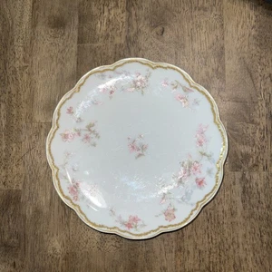 Antique Haviland Limoges 7.5” Porcelain Plate Pink & Blue Flowers Gold Accents - Picture 1 of 5