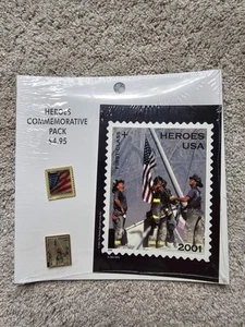 9/11 Heroes Commemorative Stamps Pack 2001 With Pin Complete - Picture 1 of 2
