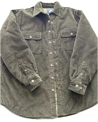 Roundtree & Yorke Green Button Up Corduroy Shirt Jacket L Quilted Lining Shacket - Image 1 of 4