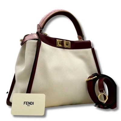 FENDI Peekaboo Diale 2way Shoulder HandBag White Beige Red Leather 8BN290 NNBr64 - Image 1 of 4