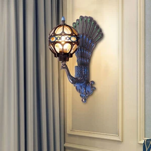 Rustic Wall Light Industrial Mid Century Peacock Wall Sconce with Glass Shade - Picture 1 of 17