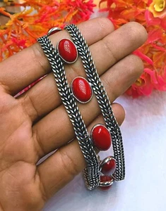 Boho Red Coral Gemstone 925 Sterling Silver Plated Adjustable Bracelet Jewelry - Picture 1 of 2