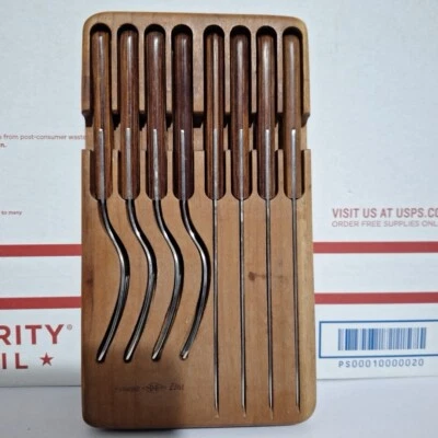 Juego de 8 cuchillos y tenedores de madera de acero inoxidable vintage Diamond Edge DE Imperial Foto 1 de 4