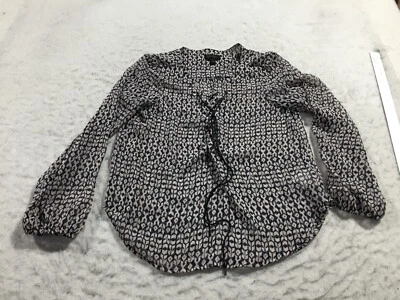 Blusa Jessica Simpson Mujer L Grande Negra Blanca Azteca Cuello en V Larga con Cordones Foto 1 de 4