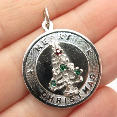 925纯银复古绿色和红色水钻“结婚圣诞节”吊坠 — 第 1/4 张图片
