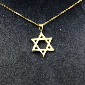 14K Yellow Gold Star of David Pendant on 16 Inch Cable Link Chain 2.9 Grams - Picture 1 of 3