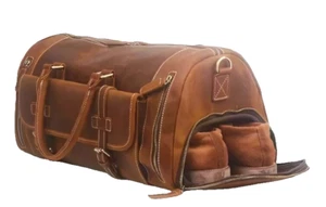 Oil Pull Up Leather Overnight Duffle Mens Travelling Shoe Compartment Duffel - Picture 1 of 2