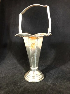 Vintage Silver Plate Footed Bud Vase with Reticulated Edge and Greek Key Handle - Picture 1 of 8