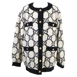 GUCCI 577454 Interlocking G metal button tweed collarless jacket 36 - Picture 1 of 8