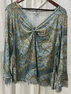 Vintage Y2K blau Paisley Netz Babydoll Oberteil Damen 90er Boho Hippie Fee Glockenärmel - Bild 1 von 12