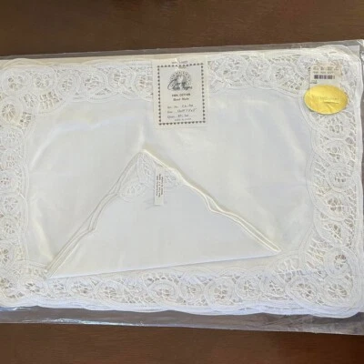 Vintage Clever Fingers White Cotton Lace Placemat Napkin 8 Piece NEW IN PACKAGE - Image 1 of 4