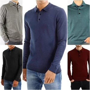 Maglione Uomo Lana Invernale Maglia Polo Con Collo 3 Bottoni Pullover Rasato blu - Picture 1 of 23