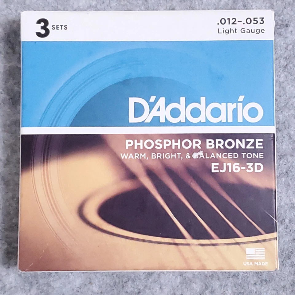 D'Addario EJ16-3D Phosphor Bronze Light Acoustic Guitar Strings 3 Sets EJ16