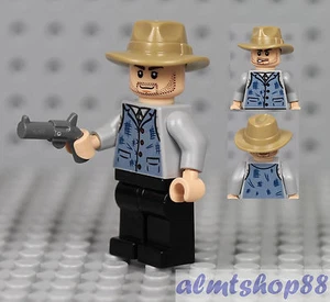 LEGO - Cowboy Minifigure w/ Sand Blue Jacket Western Brim Hat & Pistol Outback - Picture 1 of 1