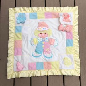 1987 cozy bows soft satin security BABY BLANKET character clown Flaws - Picture 1 of 6